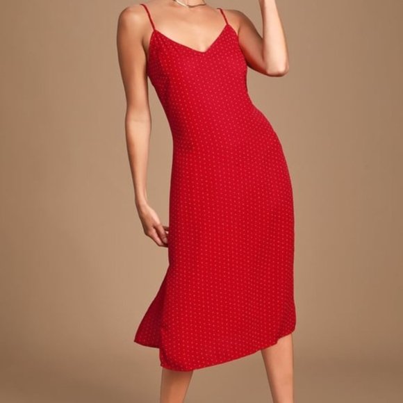 red midi slip dress